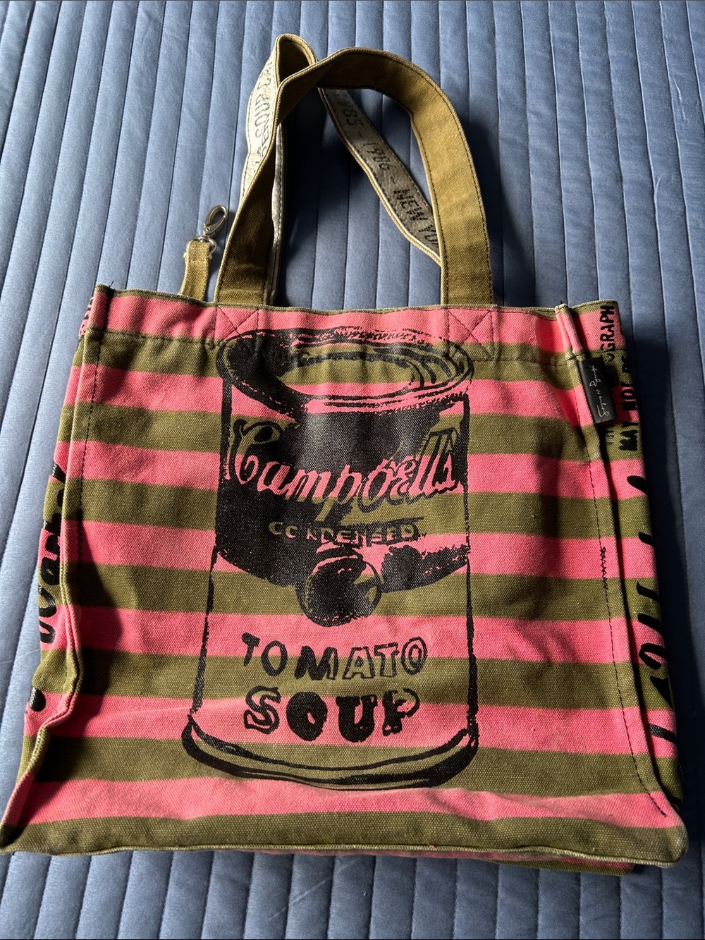 Campbell's Pink and Olive Striped Canvas Tote